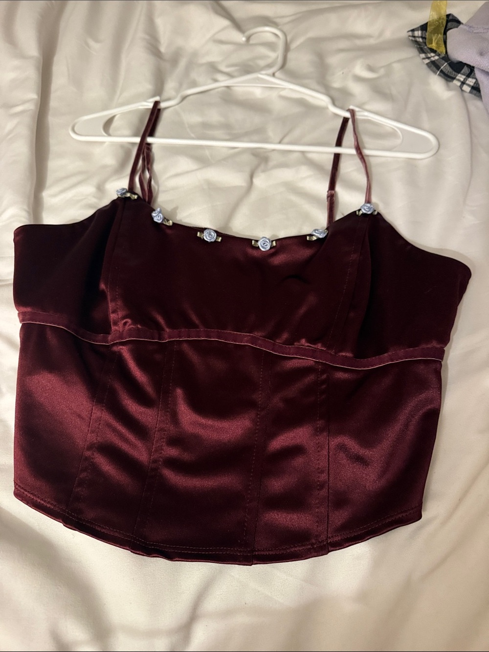 wild fable Wine Satin Floral-Trim Cami